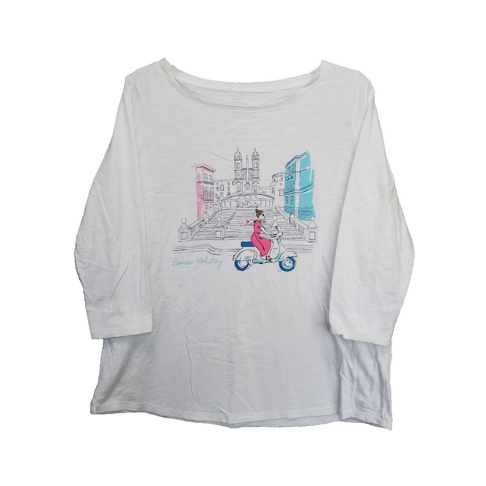 Talbots Plus Petite Cotton Bateau Neck Roman Holiday Scooter Girl Top Size XP